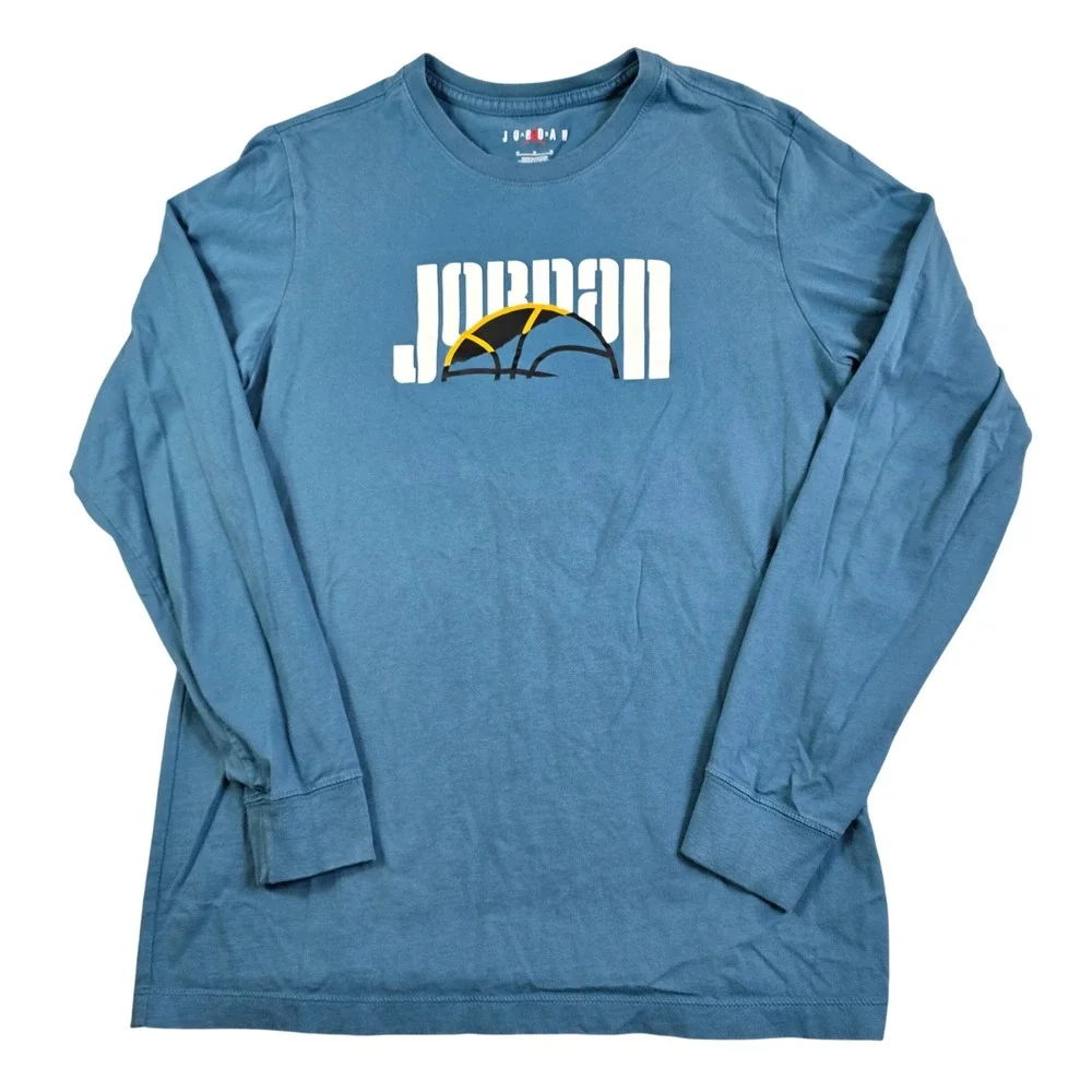 Jordan DNA Long Sleeve T-Shirt Mens Medium Blue Graphic Jumpman Basketball‎ Tee